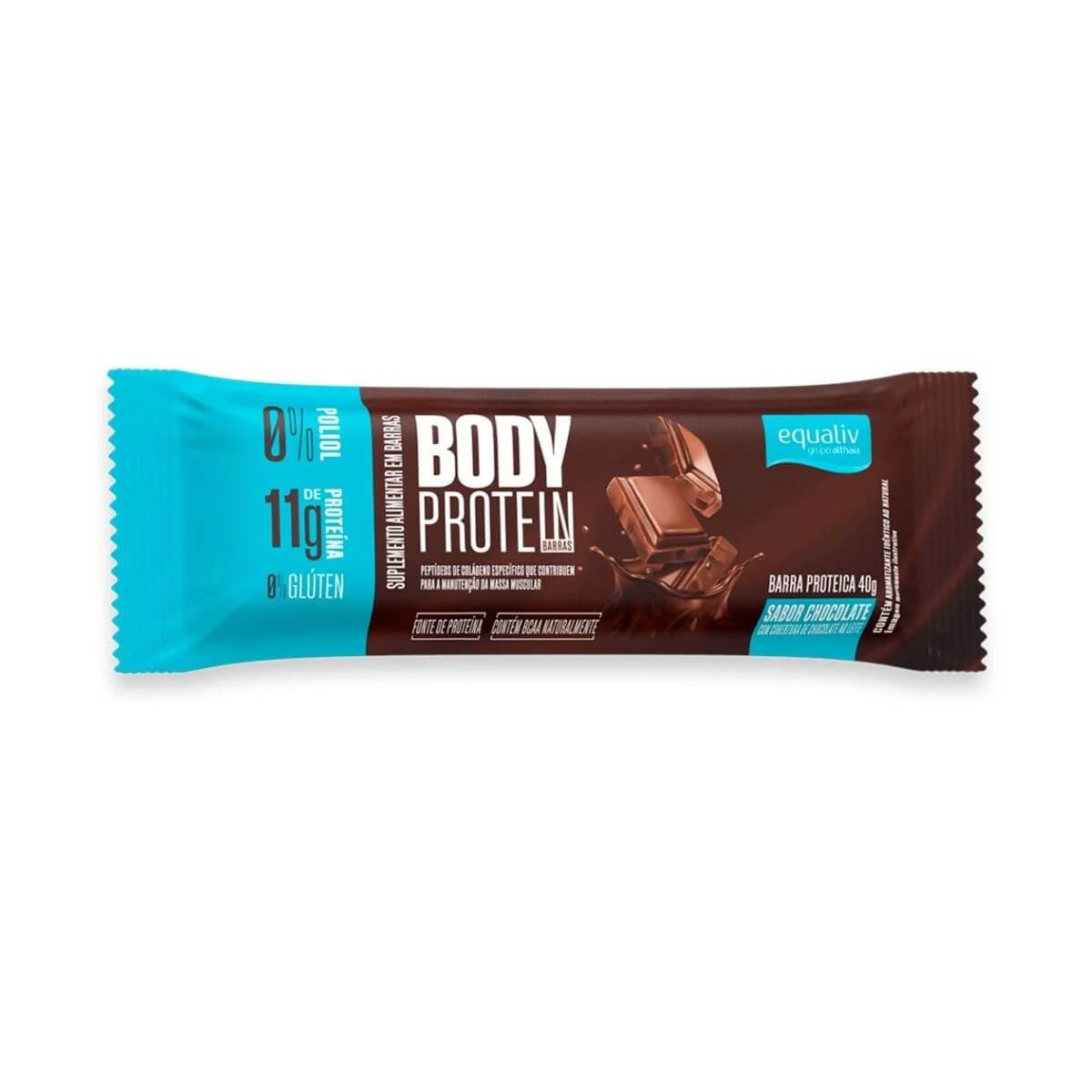 BARRA DE PROTEINA BODY PROTEIN SABOR CACAU 40G - EQUALIV — Equaliv | Farmácia Resyla