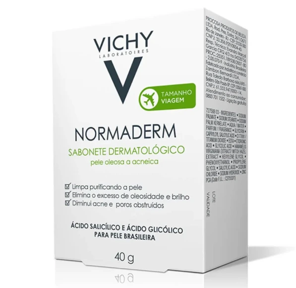 Sabonete Facial em Barra Vichy Normaderm Pele Oleosa a Acneica 40g — Vichy | Farmácia Resyla