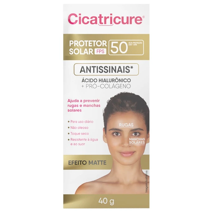 Protetor Solar Facial Cicatricure FPS50 Efeito Matte Antissinais 40g — | Farmácia Resyla