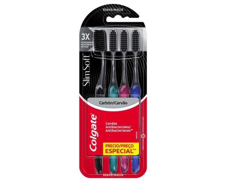 Kit de Escovas De Dentes Colgate Slim Soft Black Com 4 Unidades — Colgate | Farmácia Resyla