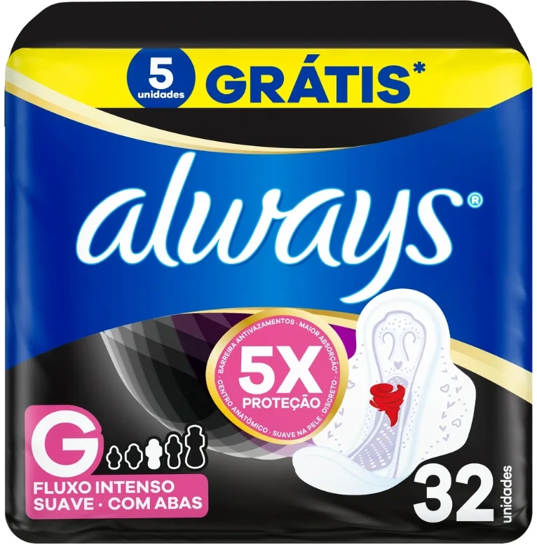 Absorvente Always Noturno Cobertura Suave com Abas Fluxo Intenso G 32 Unidades — Always | Farmácia Resyla