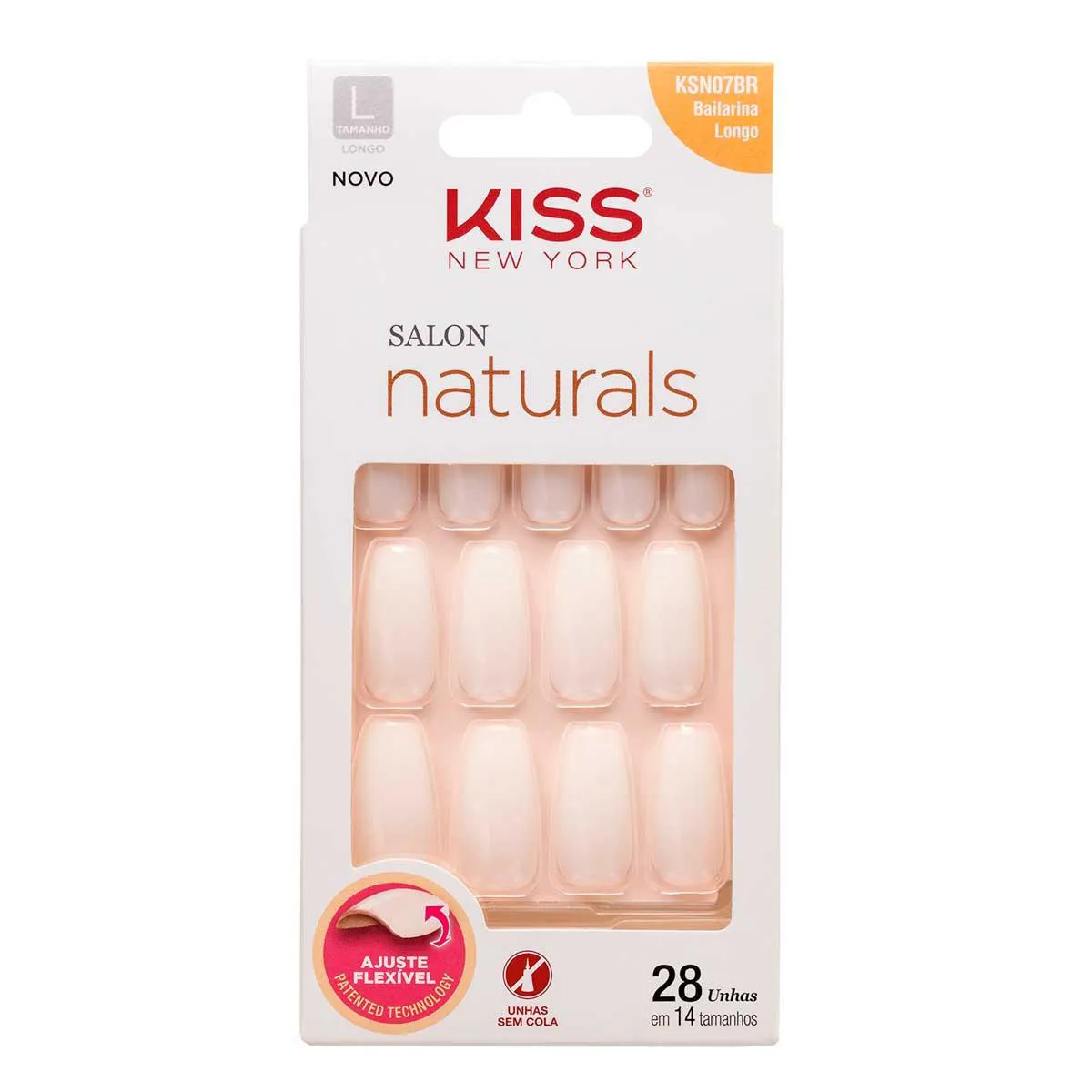 Unha Postiça Kiss New York Salon Naturals Bailarina Longo 28 Unidades — Kiss | Farmácia Resyla