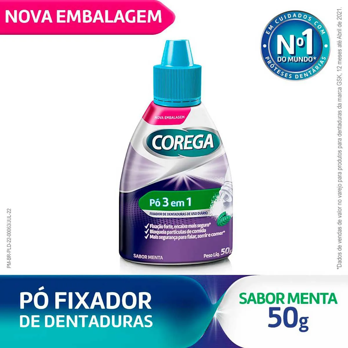 Pó Fixador de Dentaduras Corega 3 em 1 Sabor Menta 50g — Corega | Farmácia Resyla