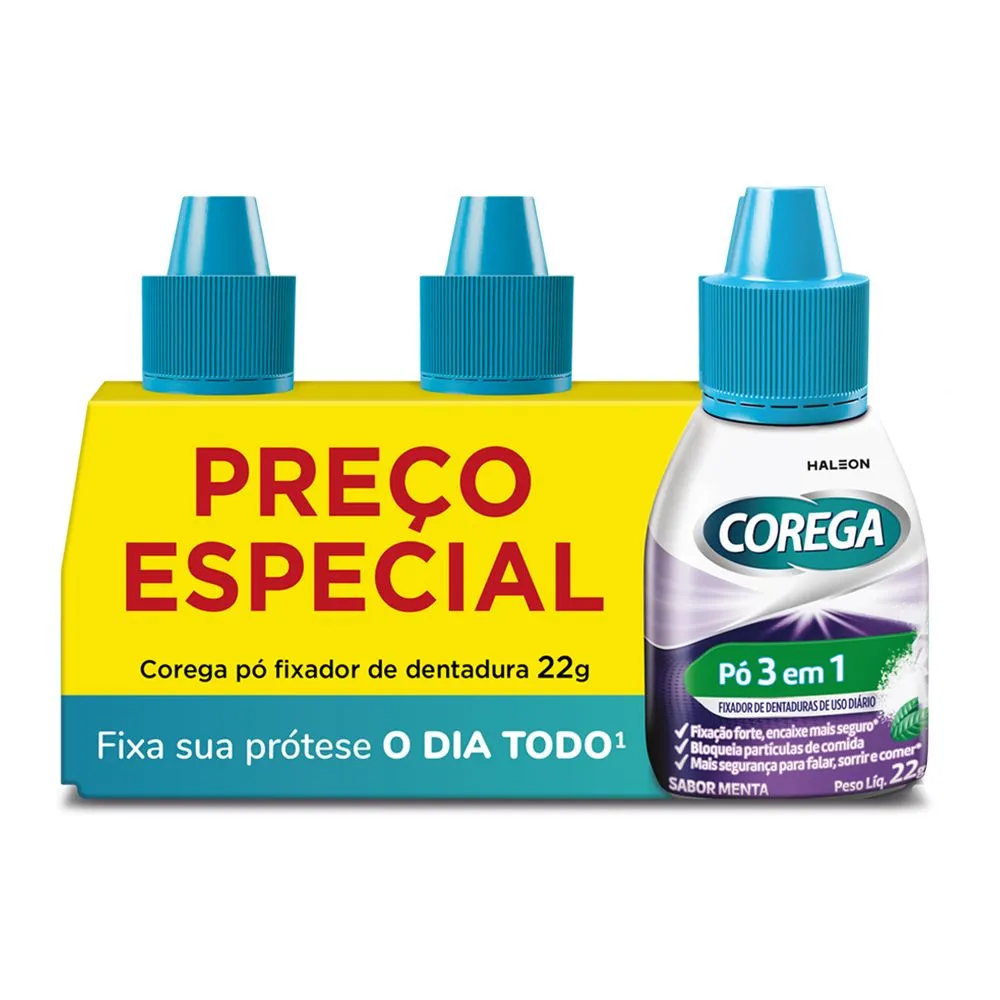 Fixador Dentadura Corega Com 3x22gr Po Promocional — Corega | Farmácia Resyla