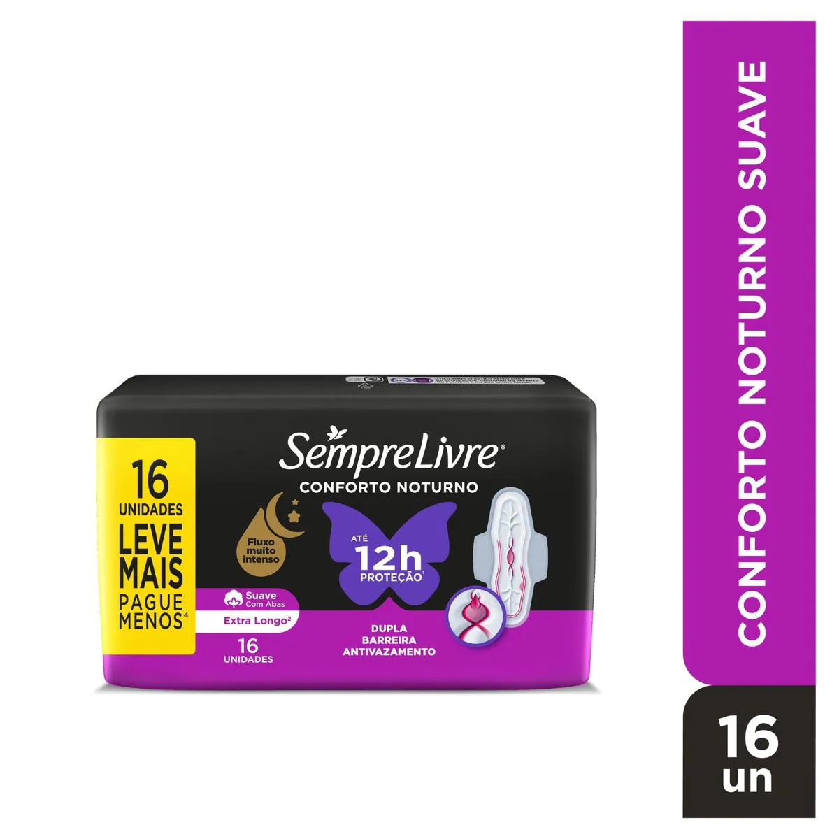 Absorvente Sempre Livre Conforto Noturno Cobertura Suave Com Abas com 16 unidades — Sempre Livre | Farmácia Resyla