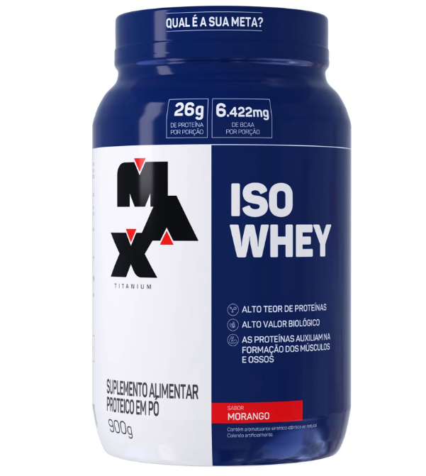Whey Protein Iso Whey Max Titanium sabor Morango 900g — Max Titanium | Farmácia Resyla