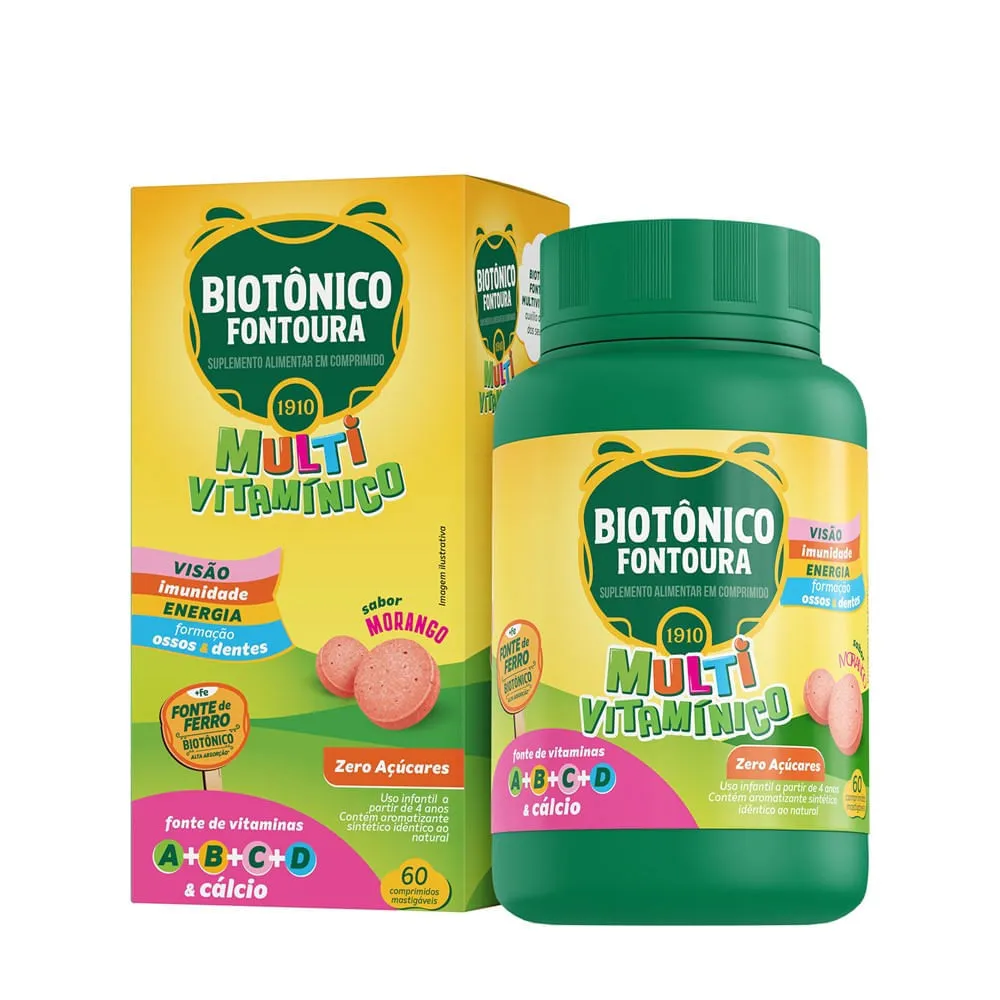 Biotonico Multi Vitaminico Com 60 Comprimidos Mastigaveis Morango — | Farmácia Resyla