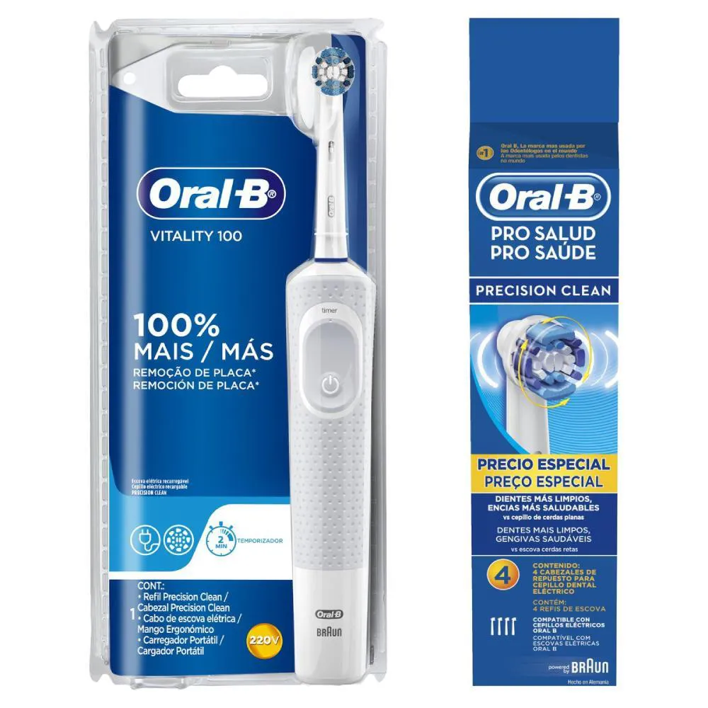 Escova Elétrica Oral-B Vitality D12 220v + Refil Oral-B Precision Clean com 4 unidades — Oral-B | Farmácia Resyla