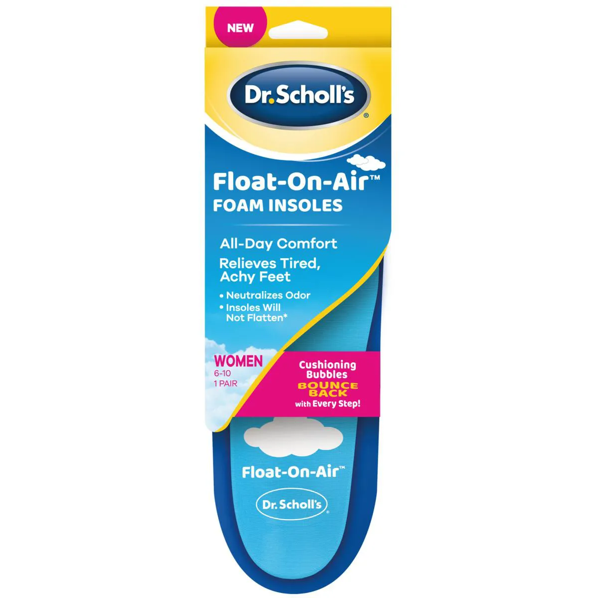 Palmilha de Gel Dr Scholls Float on Air Women Azul Transparente 1 par — | Farmácia Resyla