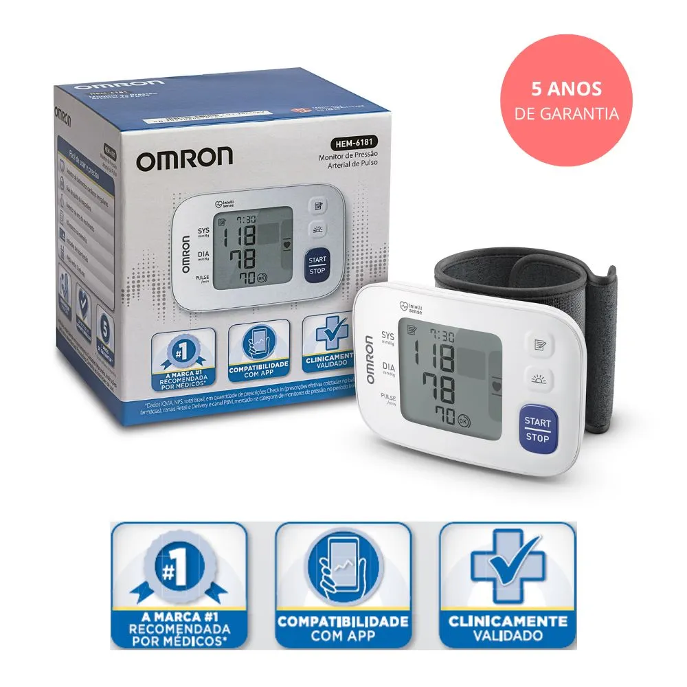 Aparelho Omron Pressao Digital Automatico Pulso Hem6181 — | Farmácia Resyla