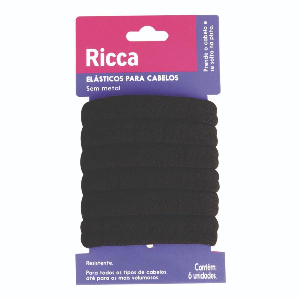 Elástico para Cabelo Ricca Grosso Sem Metal Preto 6 unidades — Ricca | Farmácia Resyla