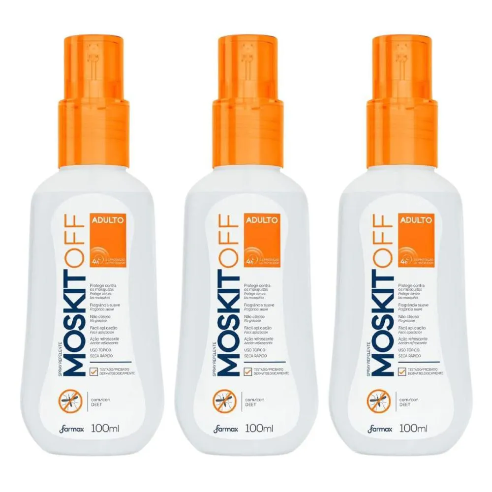 Kit Spray Repelente Farmax Moskitoff Adulto com 3 100ml — | Farmácia Resyla