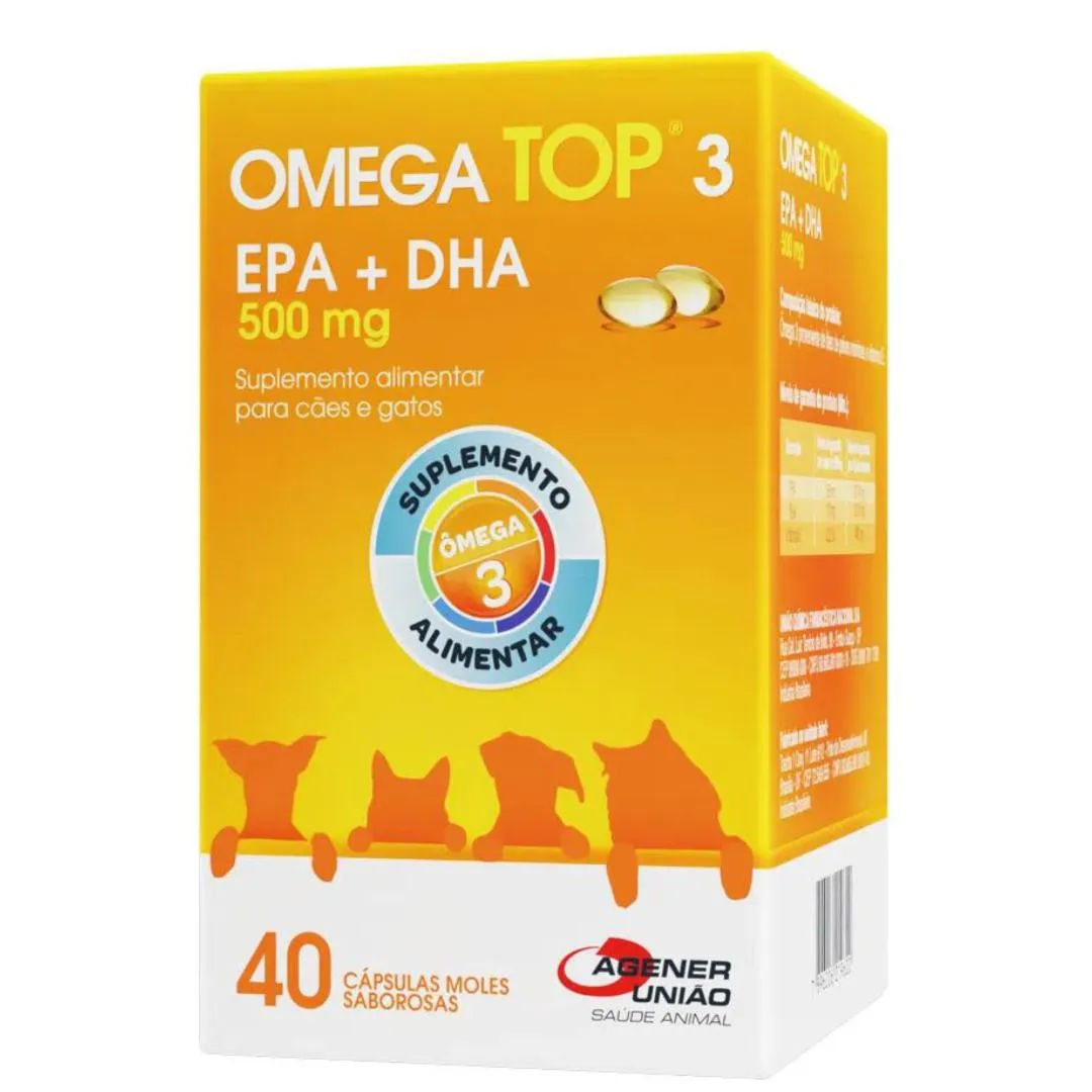 Suplemento Alimentar Omega Top 3 Epa + Dha 500Mg 40Cp para Cães e Gatos — | Farmácia Resyla