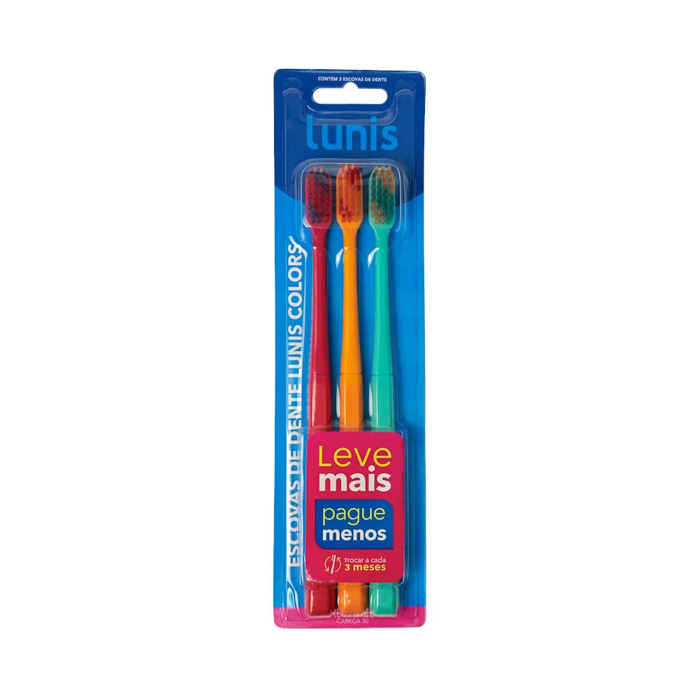 Escova De Dente Lunis Colors Média 3 Unidades — | Farmácia Resyla