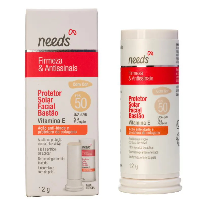 Protetor Solar Facial Needs Firmeza & Antissinais FPS 50 Com Cor Bastão 12g — Needs | Farmácia Resyla