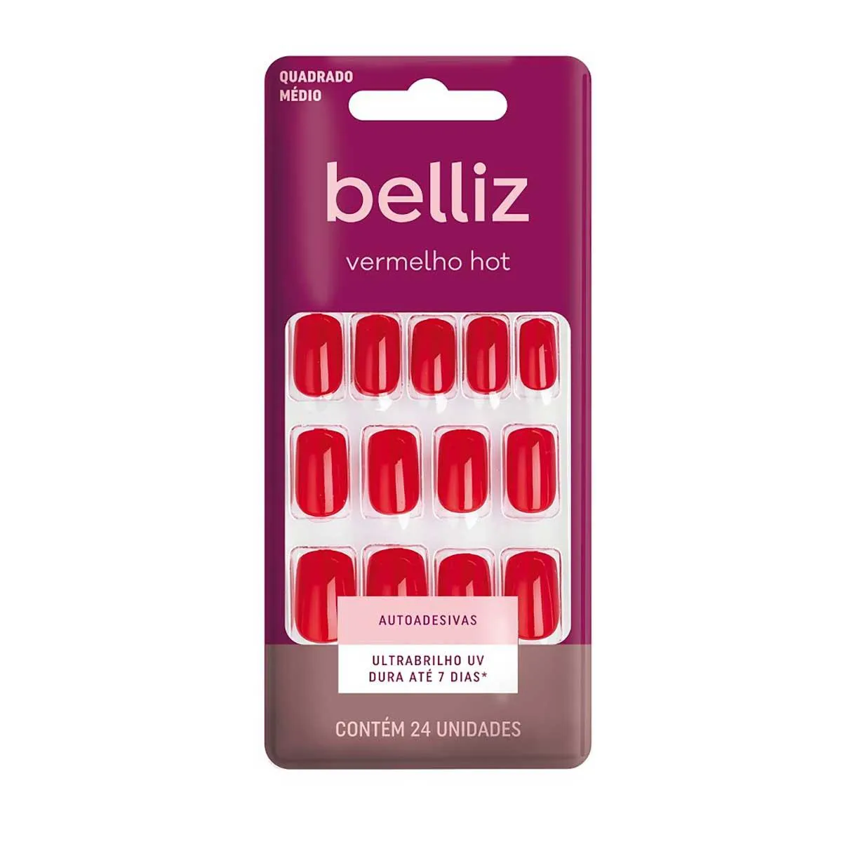 Unhas Postiças Autoadesivas Belliz Vermelho Hot 24 Unidades — Belliz | Farmácia Resyla