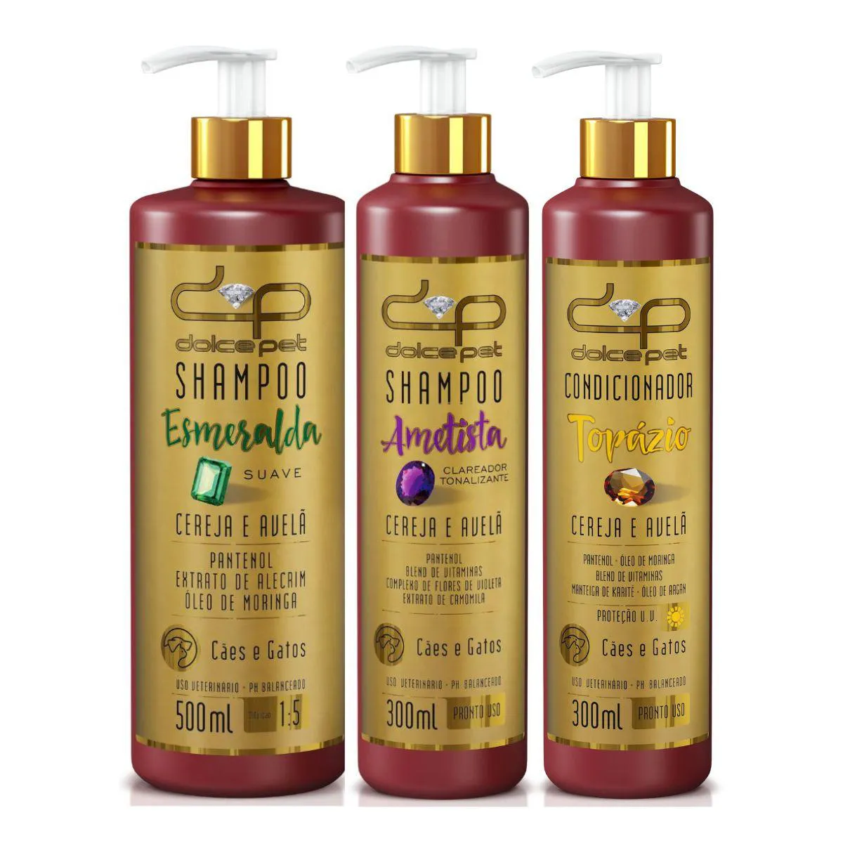 Kit Dolce Pet Shampoo Suave + Shampoo Clareador Tonalizante + Condicionador Topázio Cereja e Avelã para Cães e Gatos — | Farmácia Resyla