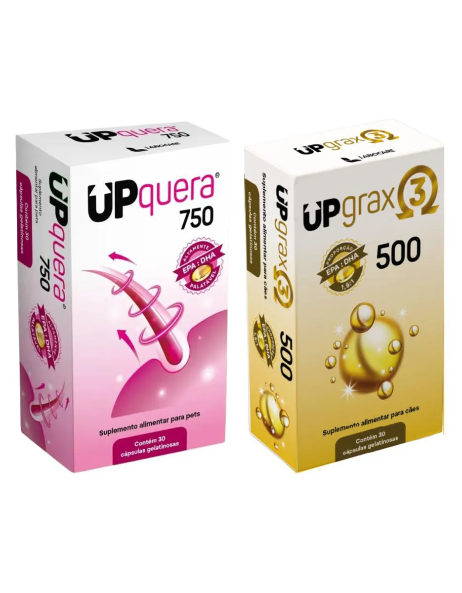 Kit Upquera 750 + Upgrax 3 500 Ômega 3 Epa Dha Pele Saudável Pelo Forte Cães & Gatos — | Farmácia Resyla