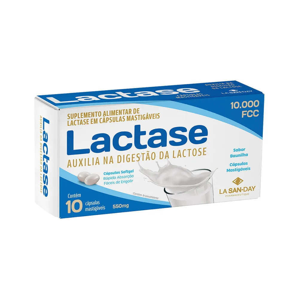 Lactase Lasanday 10000 Fcc Com 10 Capsulas Mastigaveis — | Farmácia Resyla