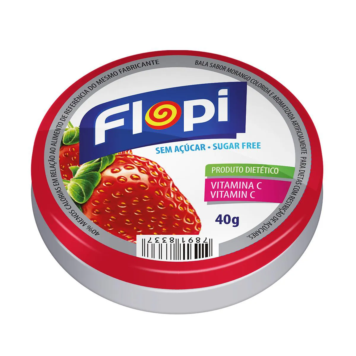 Bala Flopi Morango Sem Açúcar 40g — | Farmácia Resyla