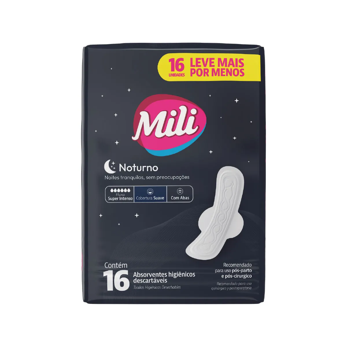 Absorvente Mili Noturno Com 16 Suave Com Abas — | Farmácia Resyla
