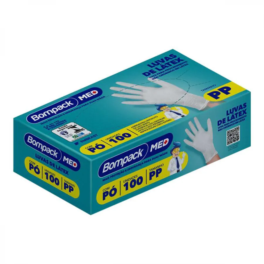 Luva De Latex Bompack Com 100 Unidades Com Po Tamanho Pp — | Farmácia Resyla