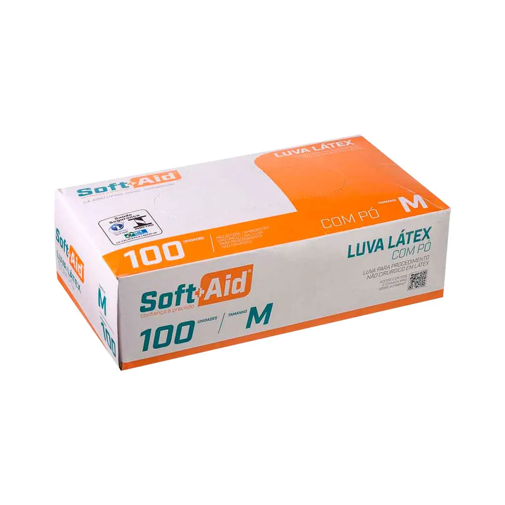 Luva Soft Aid Latex M Com 100 Unidades Com Po — | Farmácia Resyla