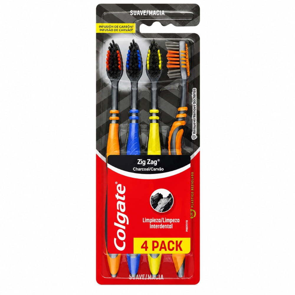 Escova Dental Colgate Zigzag Carvão 4 Unidades — Colgate | Farmácia Resyla