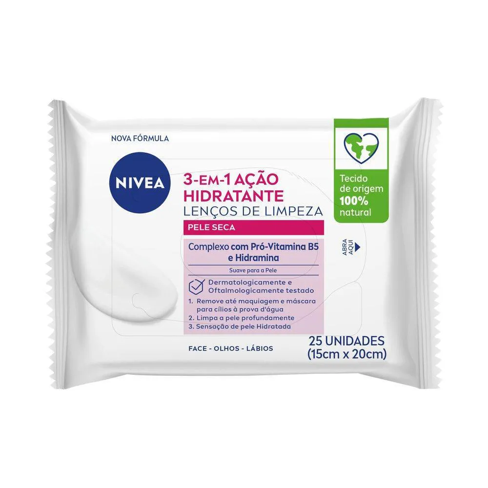 Lenços de Limpeza Facial Nivea Ação Hidratante 3 em 1 25Un — Nivea | Farmácia Resyla