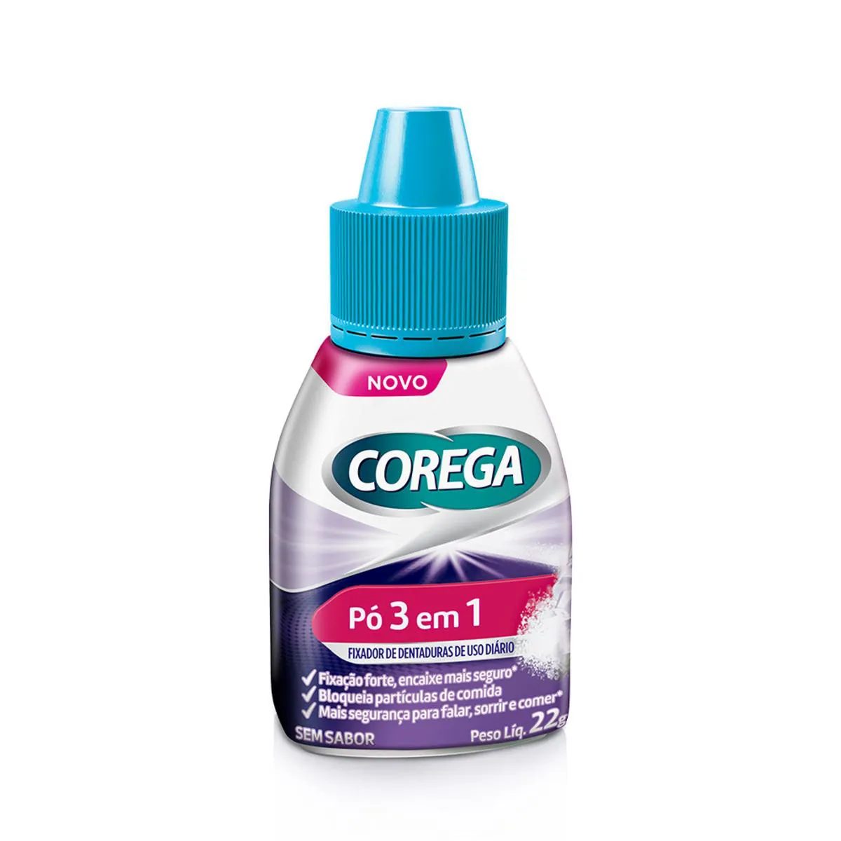 Pó Fixador de Dentaduras Corega 3 em 1 Sem Sabor 22g — Corega | Farmácia Resyla