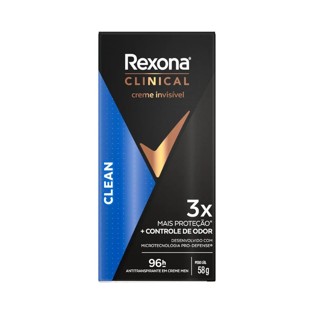 Desodorante Rexona Masculino Clinical 58gr Creme Clean — Rexona | Farmácia Resyla