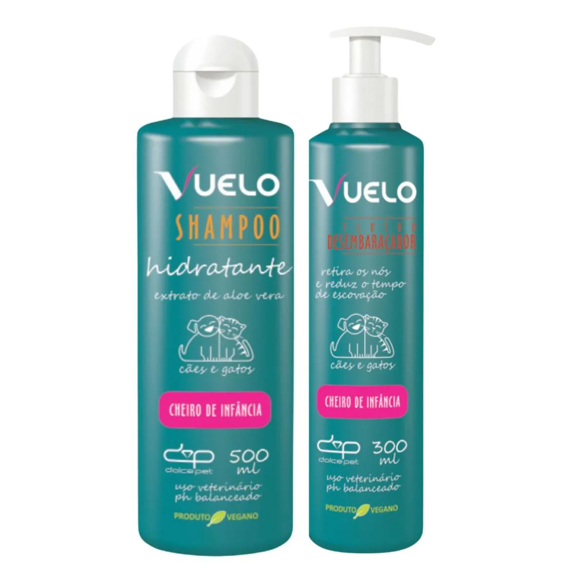 Kit Vuelo Shampoo Hidratante + Fluido Desembaraçador Cheiro de Infância Cães e Gatos — | Farmácia Resyla