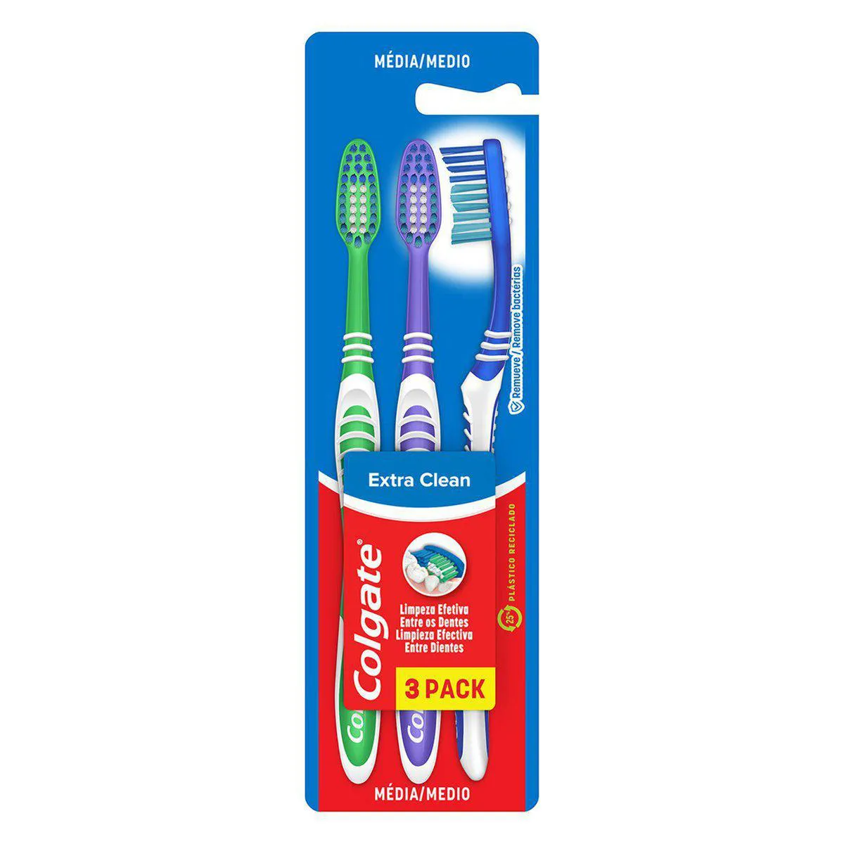 Escova de Dente Colgate Extra Clean Média com 3 unidades — Colgate | Farmácia Resyla