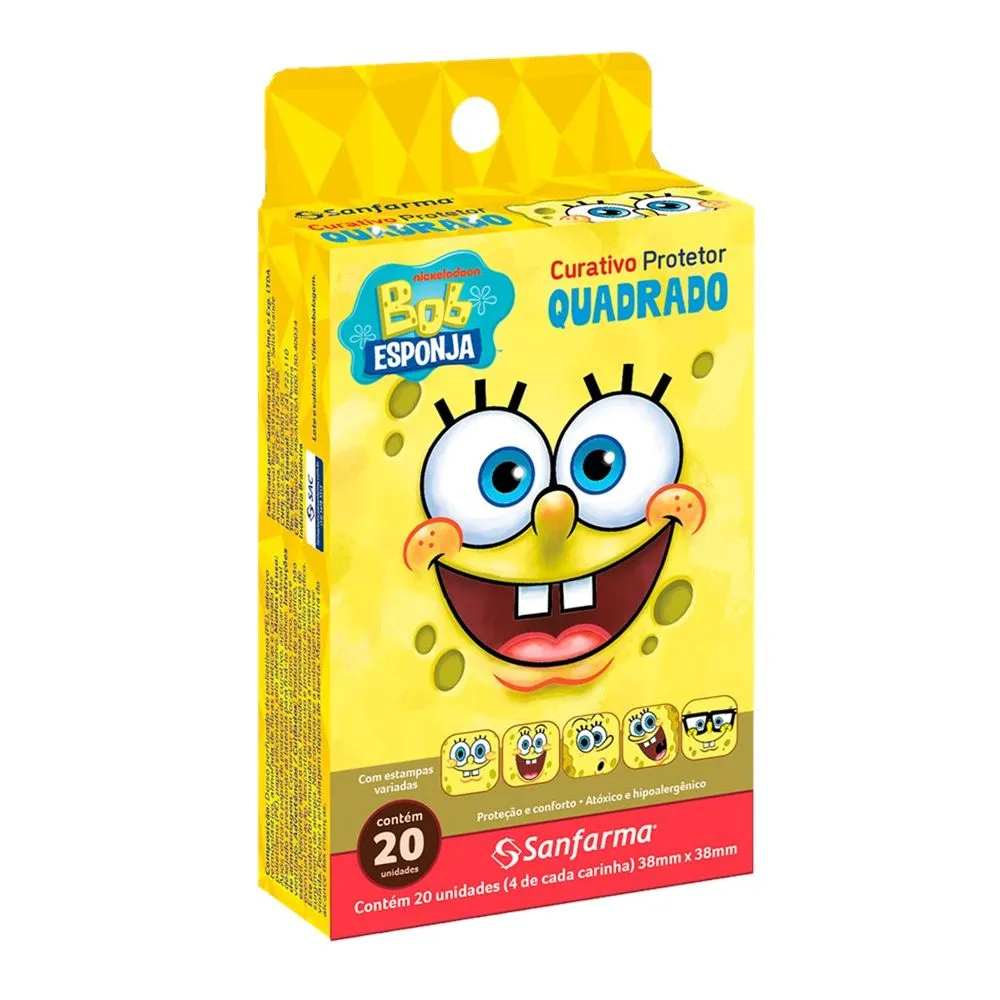 Curativo Sanfarma Bob Esponja Quadrado 20 Unidades — | Farmácia Resyla