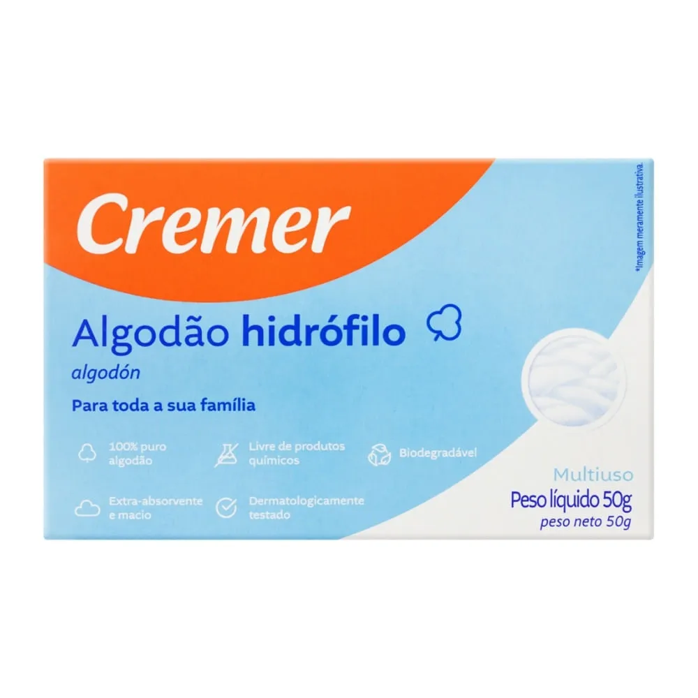 Algodão Cremer Hidrófilo Rolo 50g — Cremer | Farmácia Resyla