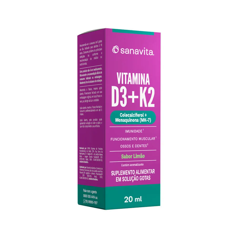 Vitamina D3 + K2 Sanavita Limao Solucao Gotas 20ml — Sanavita | Farmácia Resyla