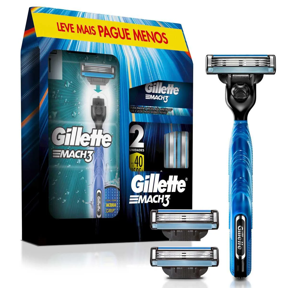 Kit Barbeador Gillette Mach3 Acqua Grip 1 aparelho + 2 cargas — Gillette | Farmácia Resyla