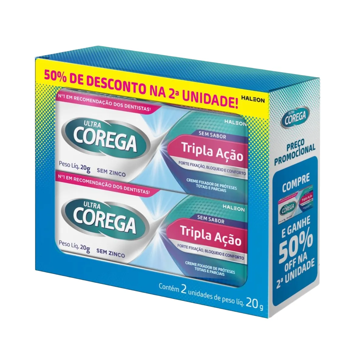 Kit Creme Fixador de Dentadura Corega Ultra Tripla Ação Sem Sabor 20g 2 unidades — Corega | Farmácia Resyla