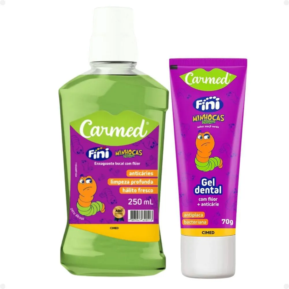 Kit Carmed Fini Minhocas Azedinhas: Gel Dental 70g e Enxaguante Bucal 250ml — | Farmácia Resyla