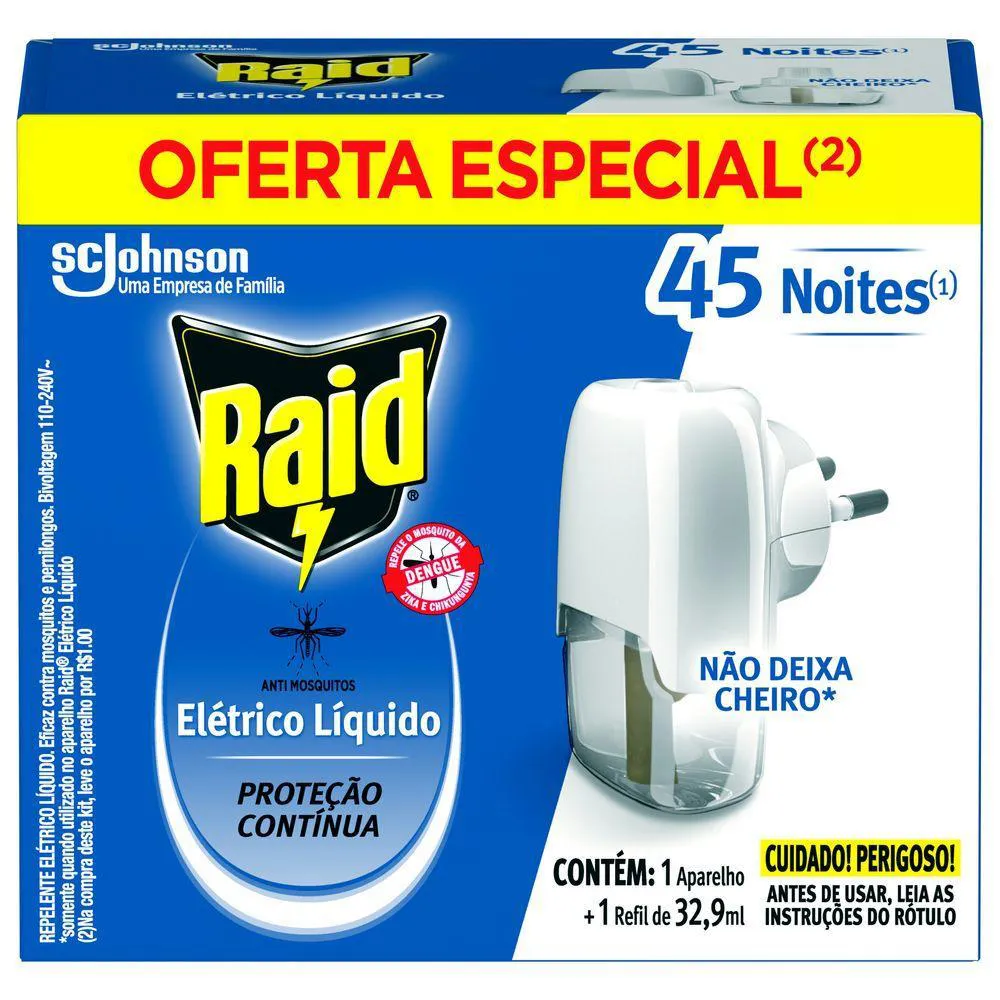 Repelente Elétrico Líquido Raid Anti Mosquitos 1 Aparelho + 1 Refil de 32,9 ml — | Farmácia Resyla