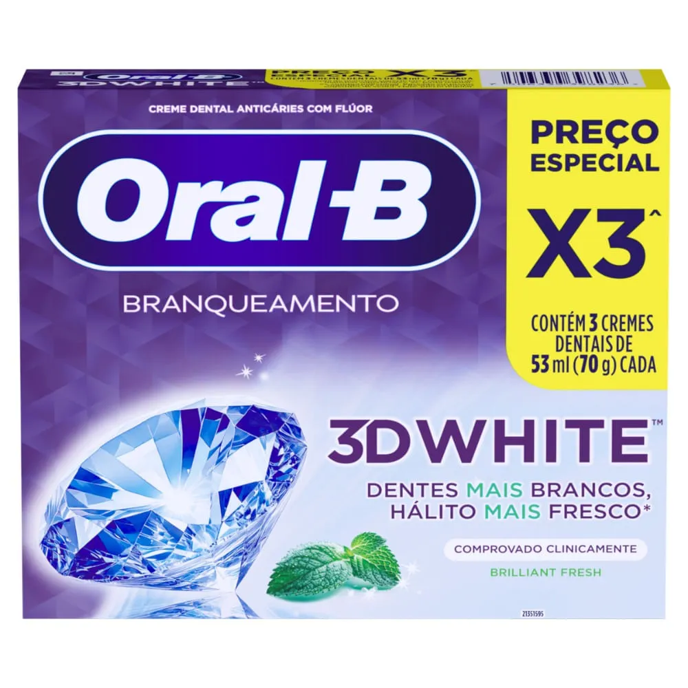 Creme Dental Oral-b 3d White Brilliant Fresh 70g — Oral-B | Farmácia Resyla