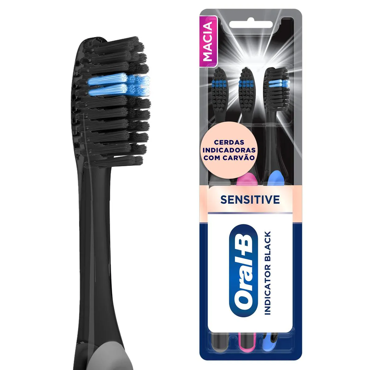 Escova de Dente Oral B Indicator Black Sensitive com Carvão 3 unidades — | Farmácia Resyla