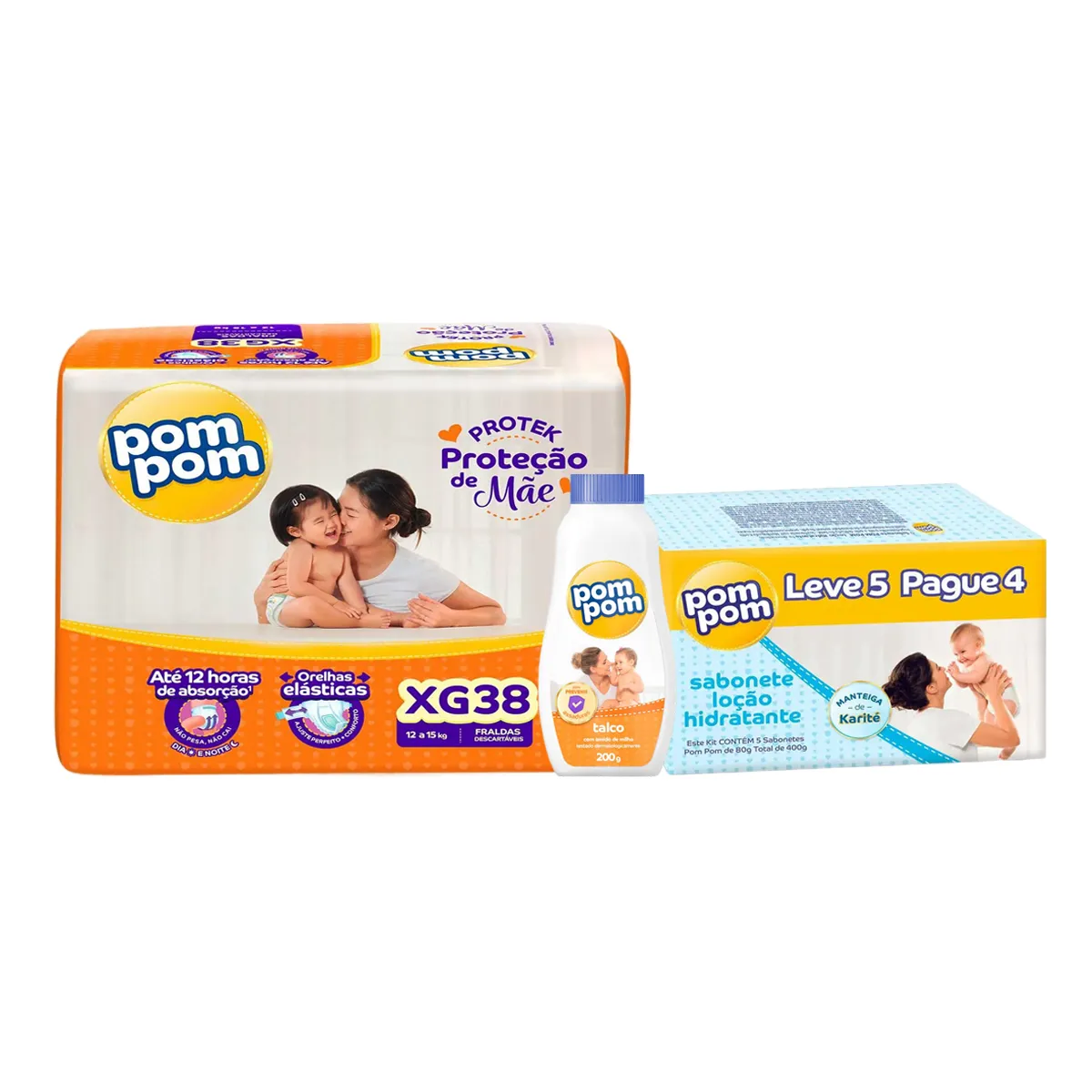 Kit Chá de Bebê Pom Pom Fralda XG com Talco e Sabonete — Pom Pom | Farmácia Resyla