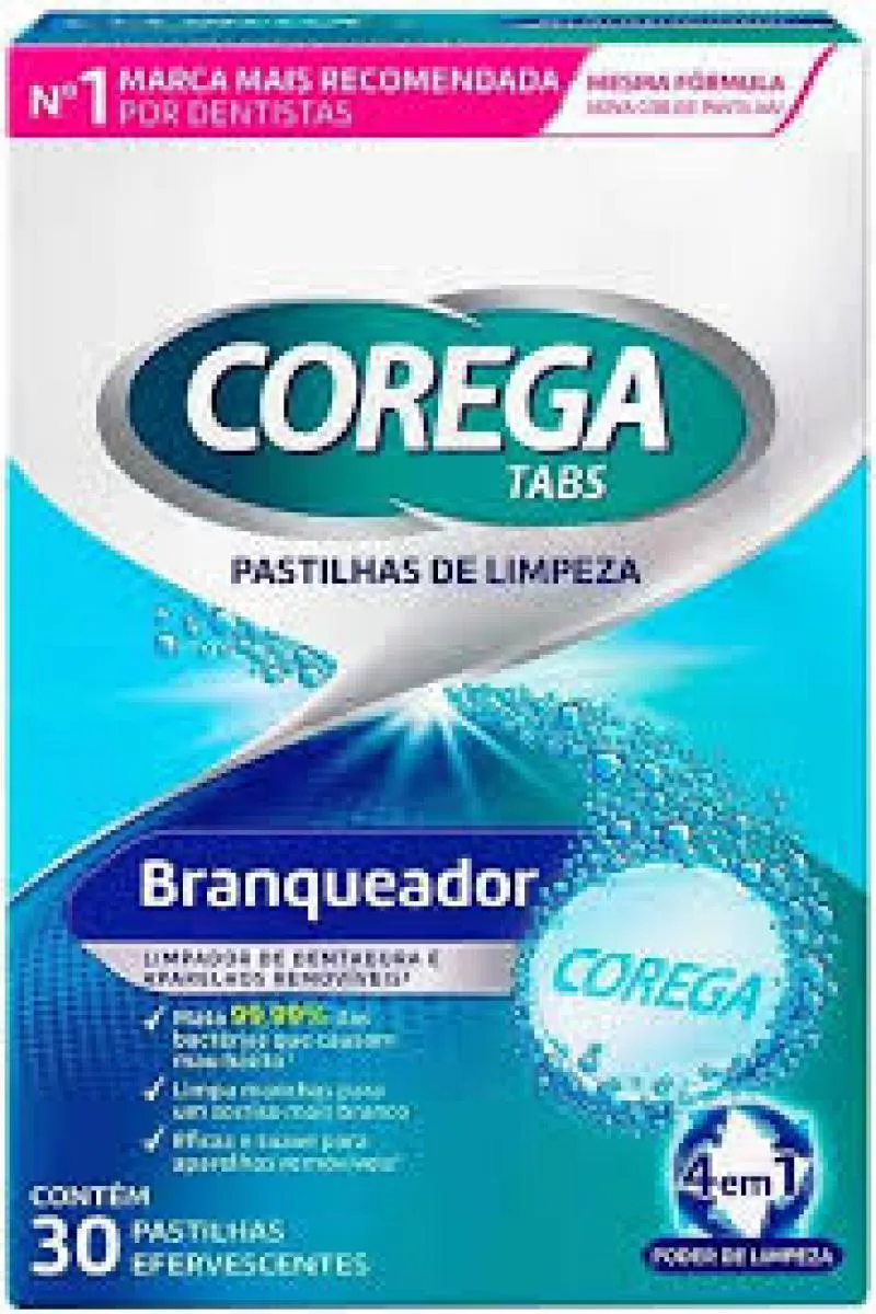 Corega Tabs Pastilhas de Limpeza Branqueador C/30 Pastilhas — Corega | Farmácia Resyla