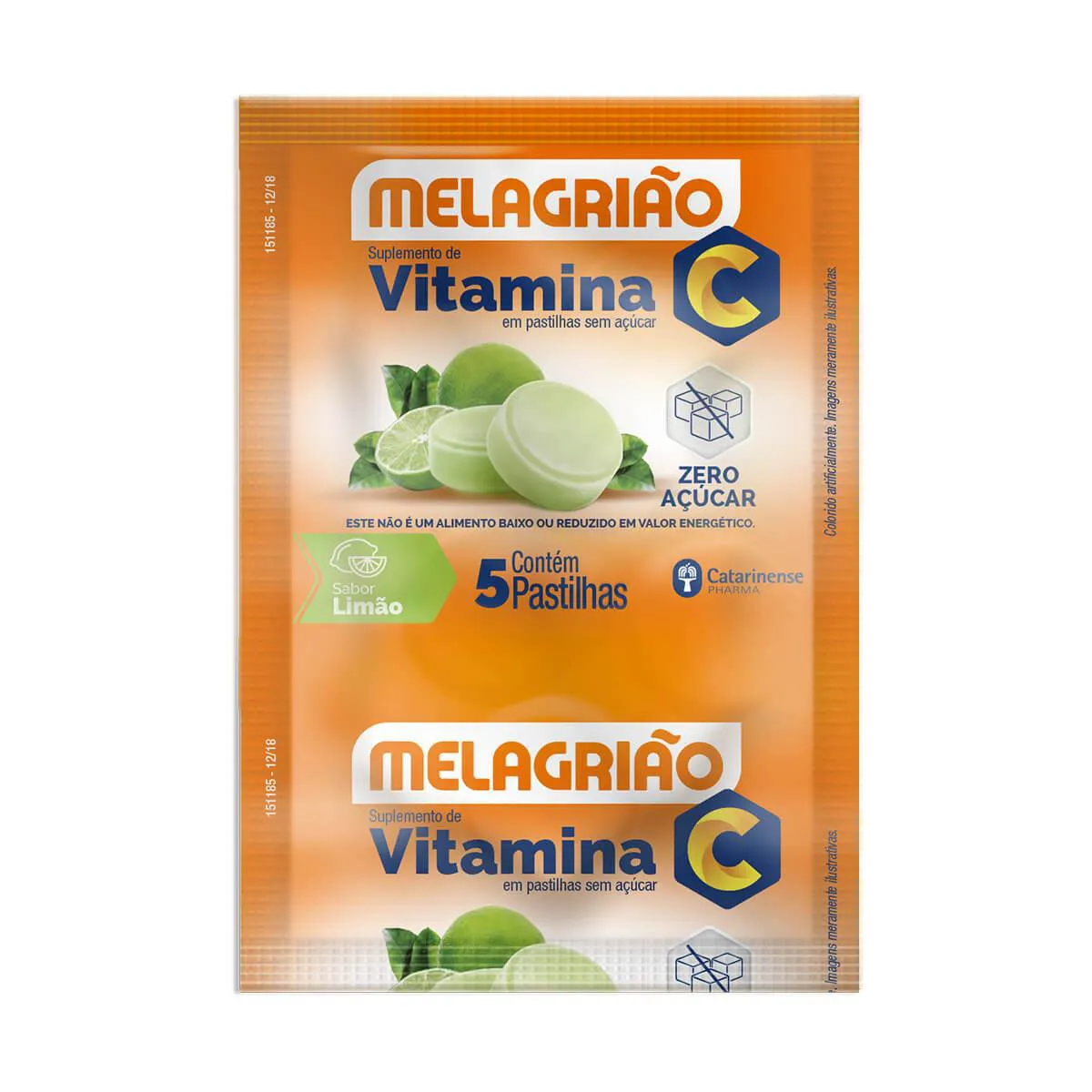 Pastilha Melagrião Suplemento de Vitamina C Zero Açúcar Sabor Limão 5 unidades — | Farmácia Resyla