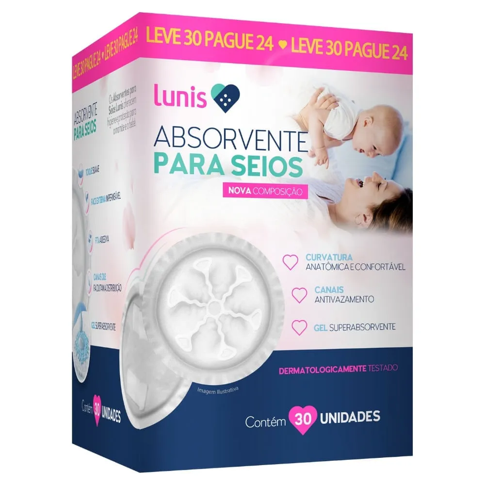 Absorvente Para Seios Lunis Com 30 Unidades — | Farmácia Resyla