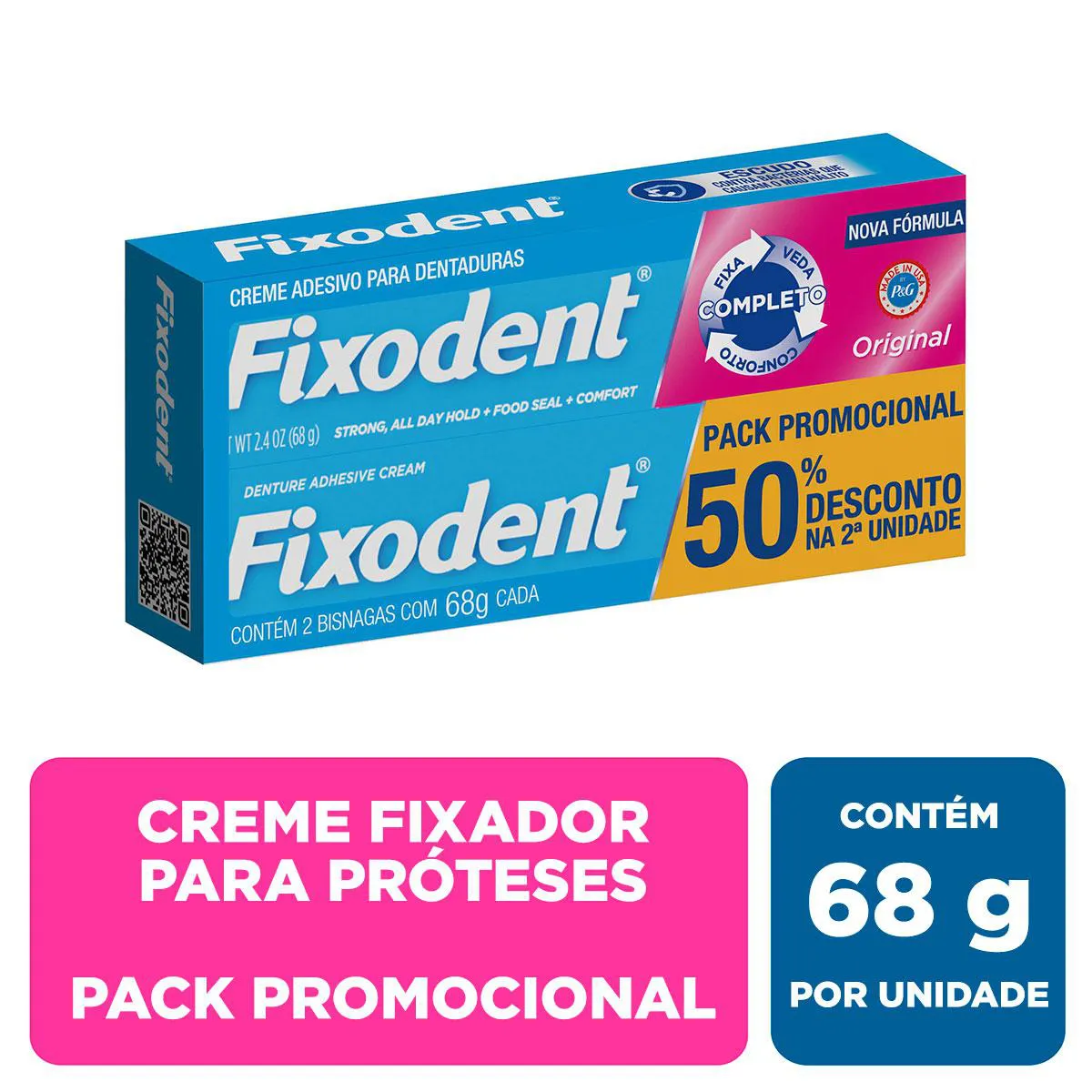 Kit Creme Fixador de Dentadura Fixodent Original 68g 2 unidades — | Farmácia Resyla