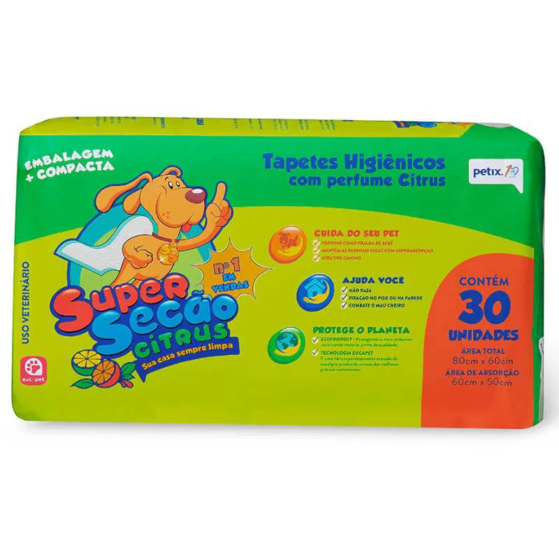 Tapete Higiênico Super Secão Citrus 30Un 80X60Cm para Cães — | Farmácia Resyla