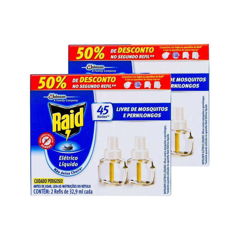 Kit 4 Refil Líquido Repelente Raid Elétrico 32,9ml — | Farmácia Resyla