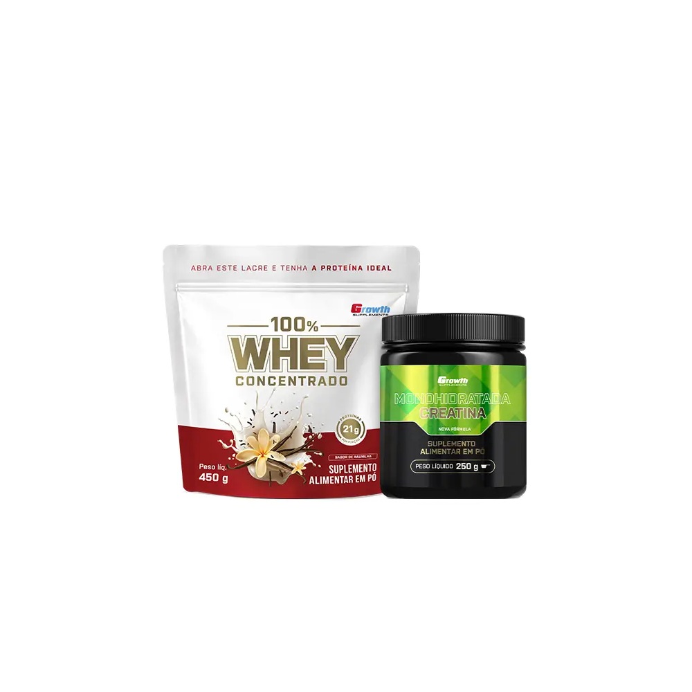 Kit Essencial - 100% Whey Protein Concentrado (450g) + Creatina Monohidratada (250g) — | Farmácia Resyla